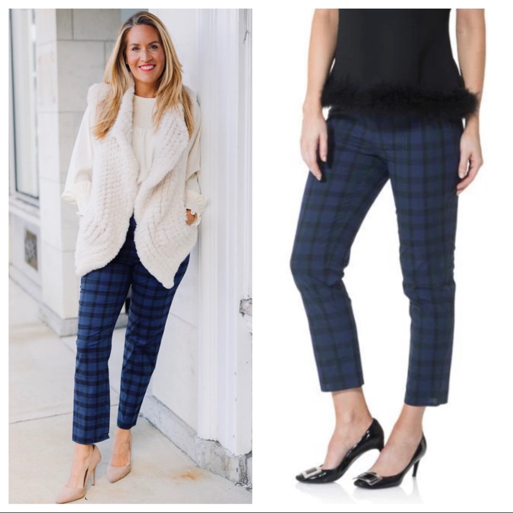 NWT STS Sail to Sable Blackwatch Navy Green Plaid Stretch Ankle Pants
